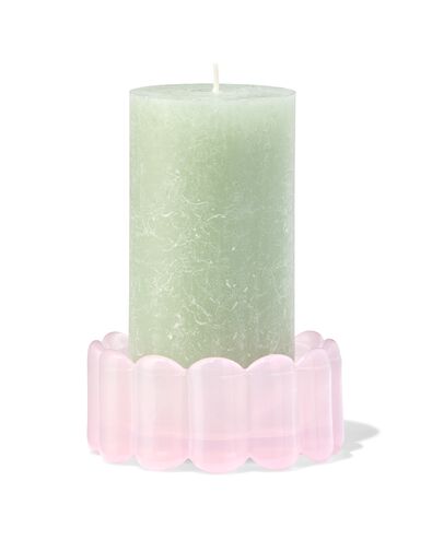 kaarsonderzetter ⌀10x4.5cm glas ribbel roze - 13326057 - HEMA