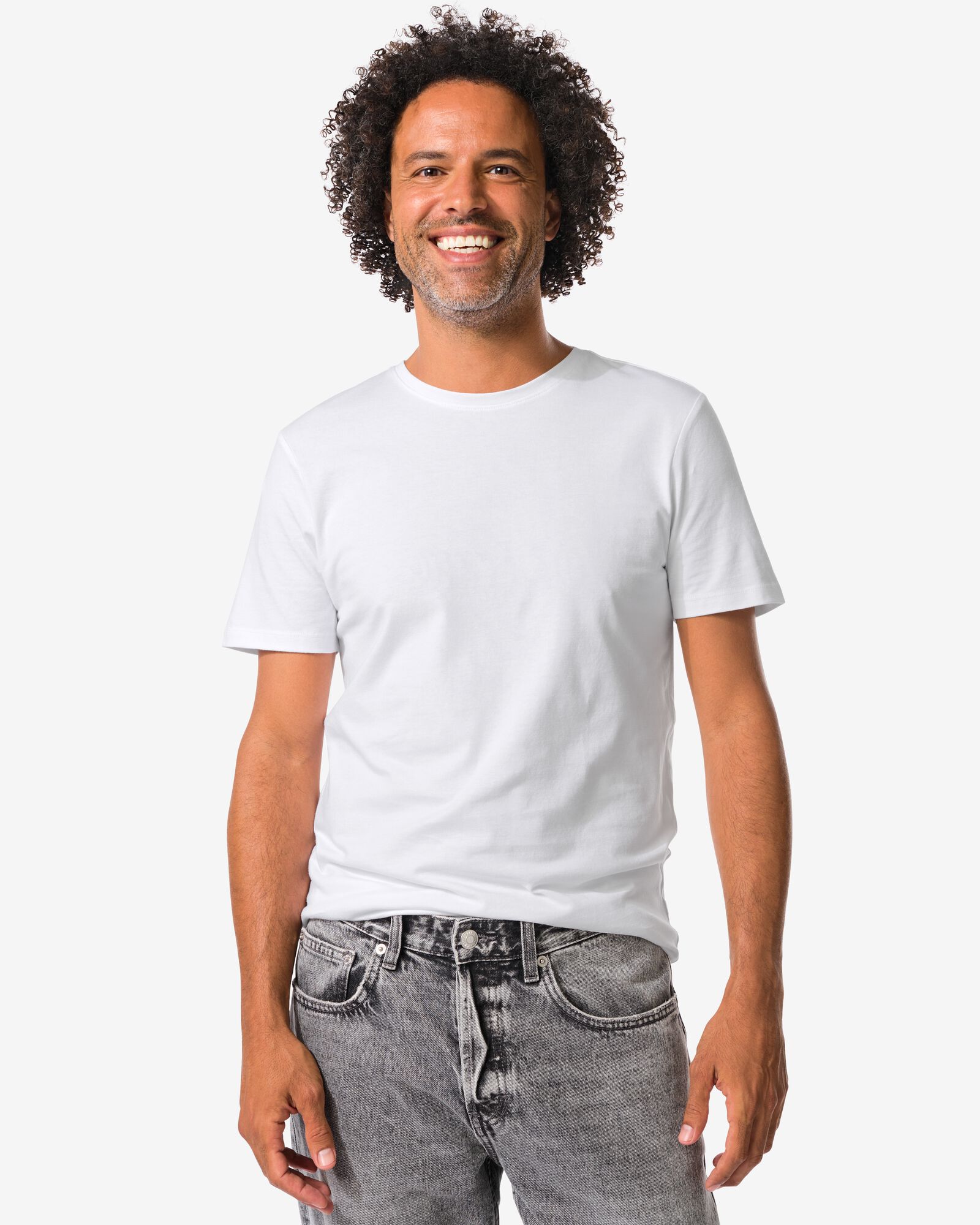 heren T-shirts slim fit o-hals - 2 stuks wit wit - 34290560WHITE - HEMA