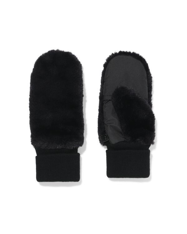 moufles femme fausse fourrure noir noir noir - 16451055BLACK - HEMA