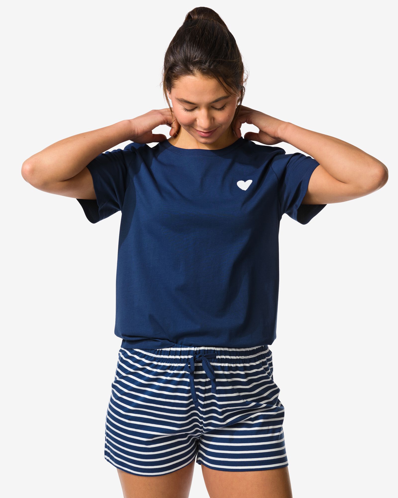 damesshortama jersey strepen donkerblauw donkerblauw - 23401500DARKBLUE - HEMA