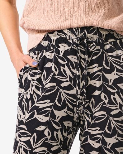damesbroek Mila regular fit jersey bladeren zwart/wit zwart/wit - 36209680BLACKWHITE - HEMA