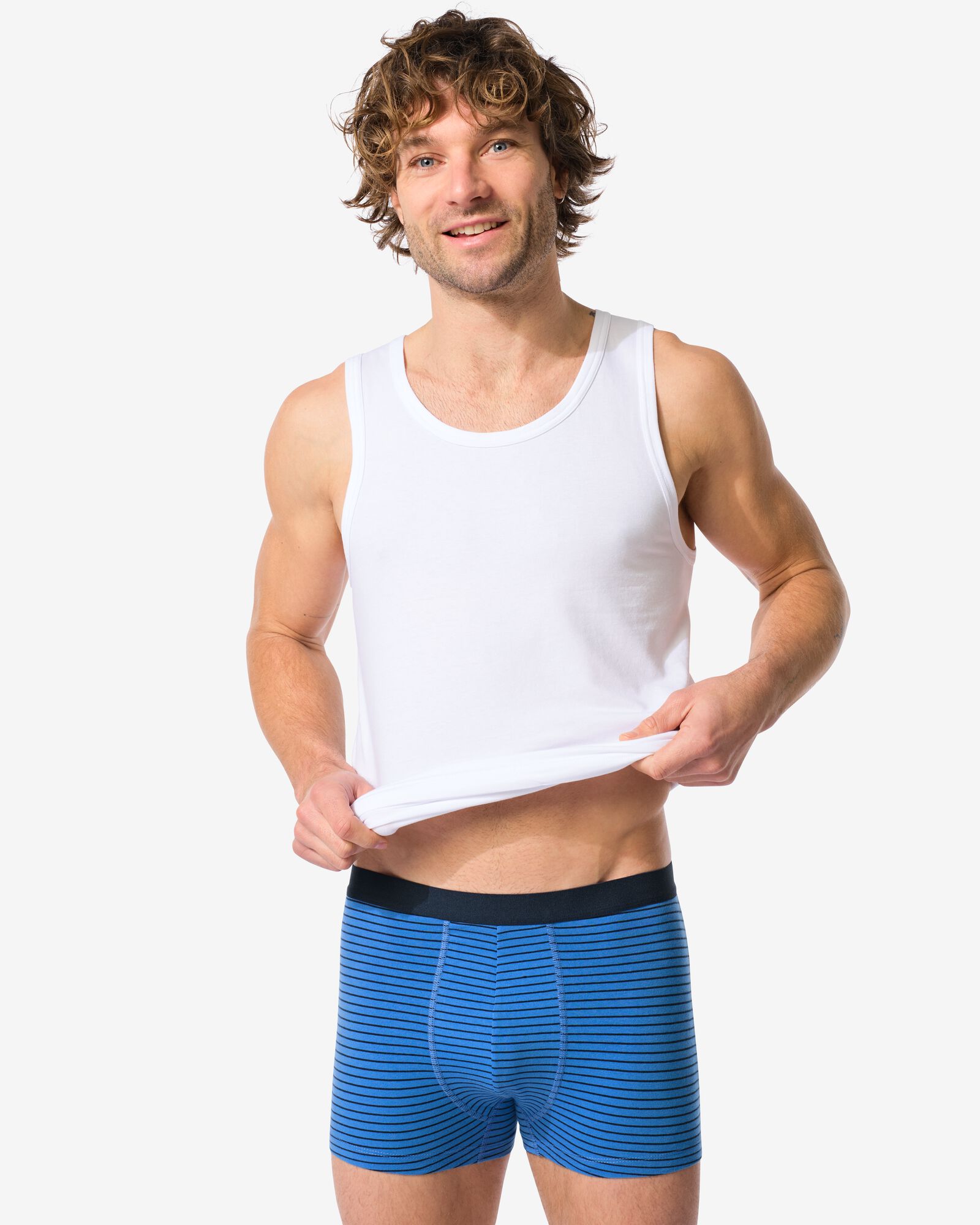 korte herenboxers katoen stretch - 3 stuks donkerblauw - 19190250DARKBLUE - HEMA