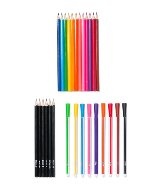 trousse à enrouler avec 27 marqueurs et crayons (de couleur) - 14470088 - HEMA