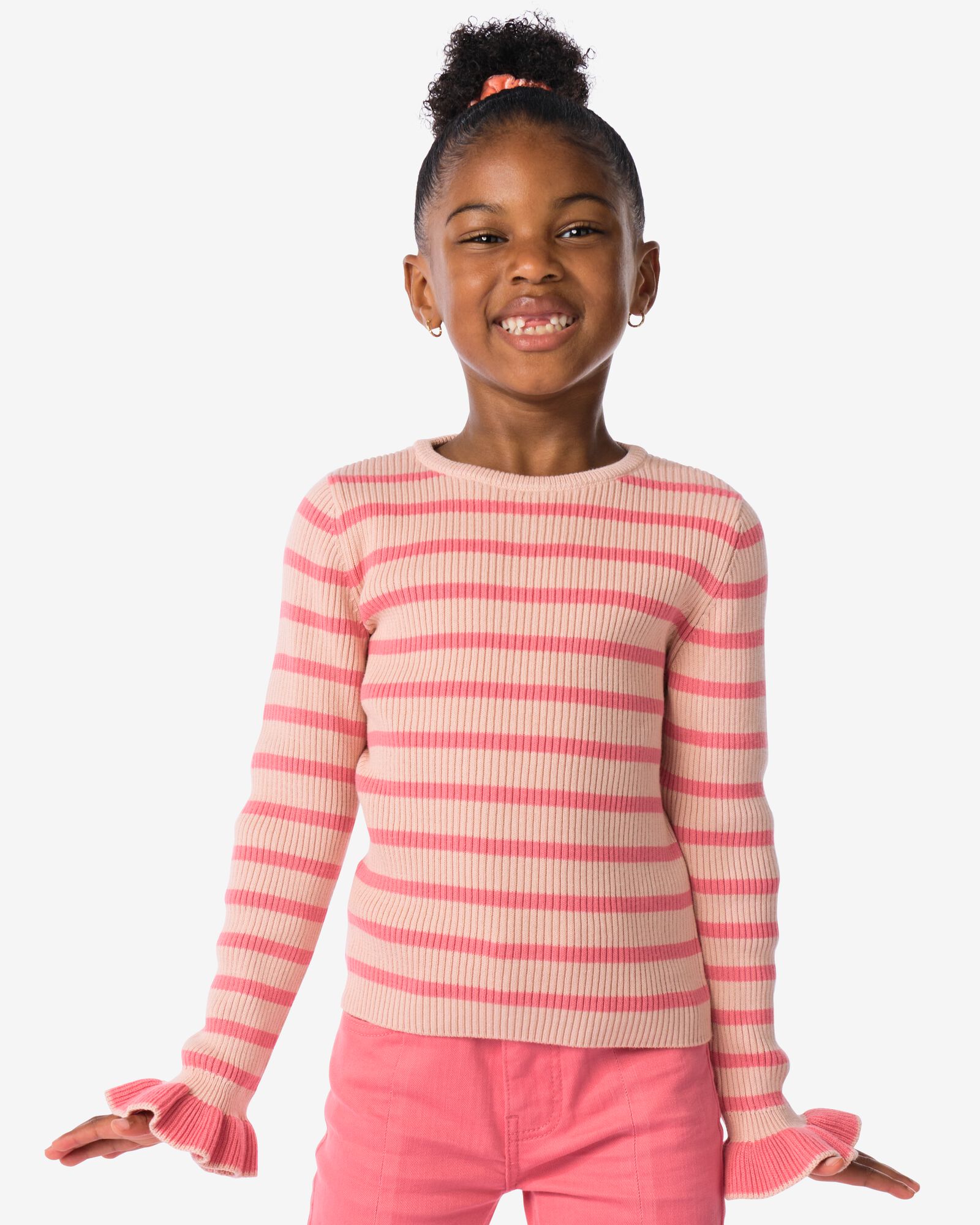haut enfant en maille c&ocirc;tel&eacute;e ray&eacute; rose - 30869814PINK - HEMA