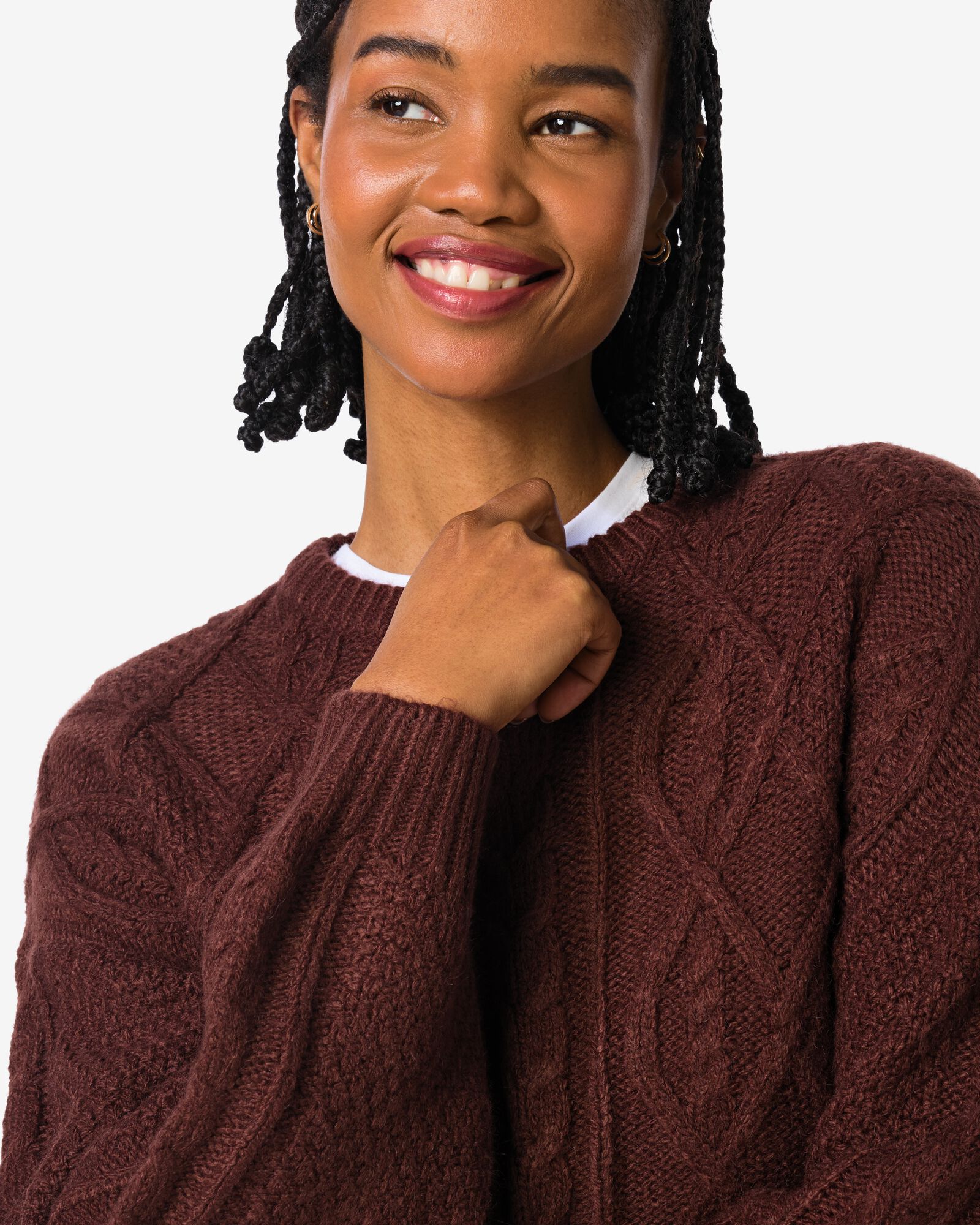 dames kabeltrui Helly bruin - 36204950BROWN - HEMA