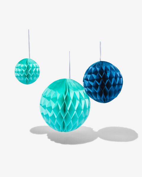 3 décorations en papier alvéolé ballon bleu vert - 14230226 - HEMA