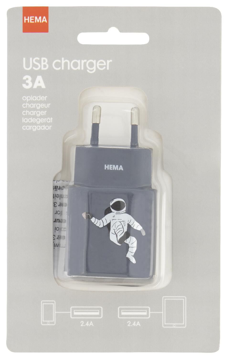 Leer volgens verband USB oplader 3A - astronaut - HEMA