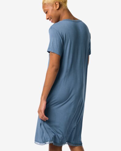Damen-Nachthemd, Viskose, mit Spitze mittelblau S - 23470141 - HEMA
