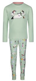 pyjama enfant coton/stretch pingouin avec t-shirt de nuit pour poupée vert clair vert clair - 1000028386 - HEMA