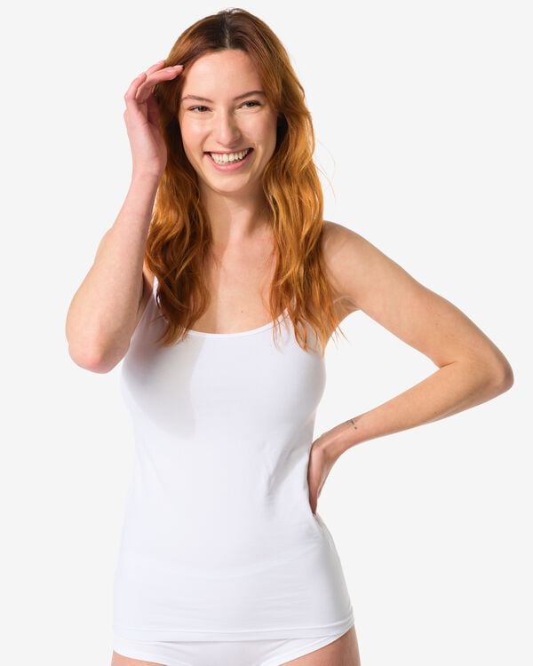 d&eacute;bardeur femme &agrave; bretelles spaghetti coton confort parfait blanc blanc - 19691314WHITE - HEMA