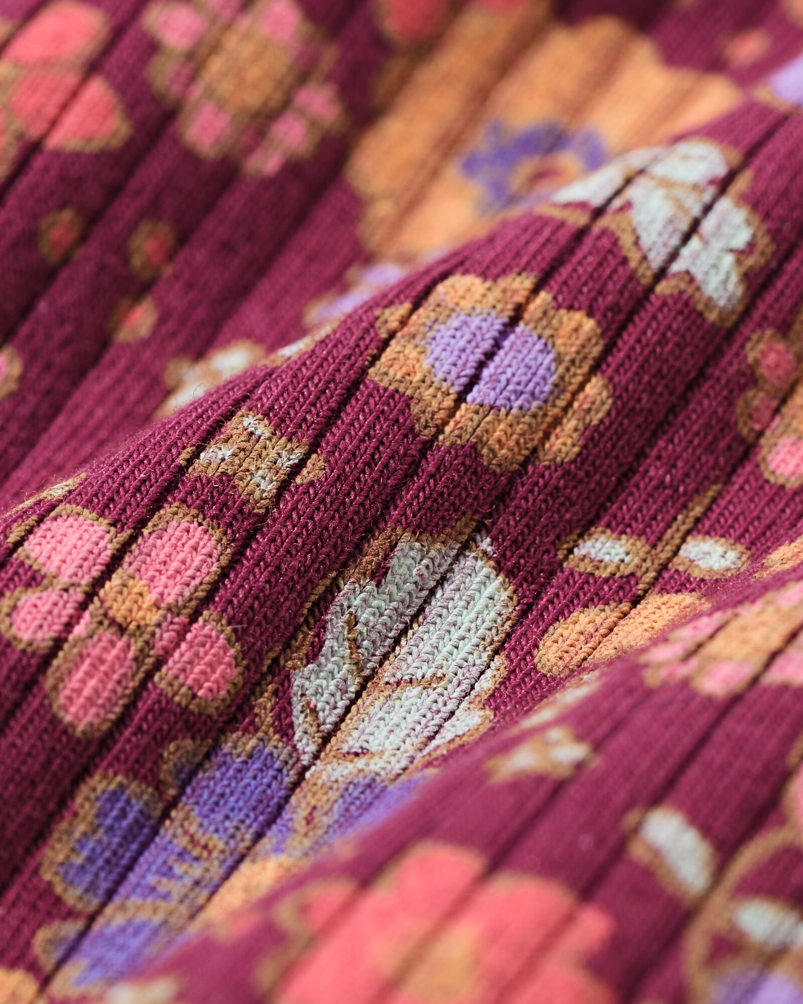 Kinder-T-Shirt gerippt mit Blumen bordeauxrot - 30826603BURGUNDYRED - HEMA