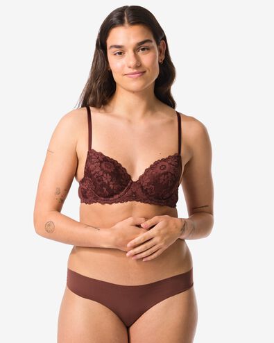 damesstring micro lasercut met kant donkerbruin donkerbruin - 19671514DARKBROWN - HEMA