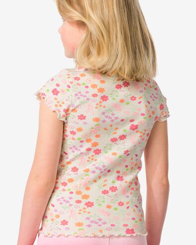Kinder-T-Shirt gerippt mit Blumen ecru - 30857143ECRU - HEMA