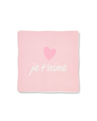 tegel 10x10cm keramiek hartje 'je t'aime' roze - 61100285 - HEMA