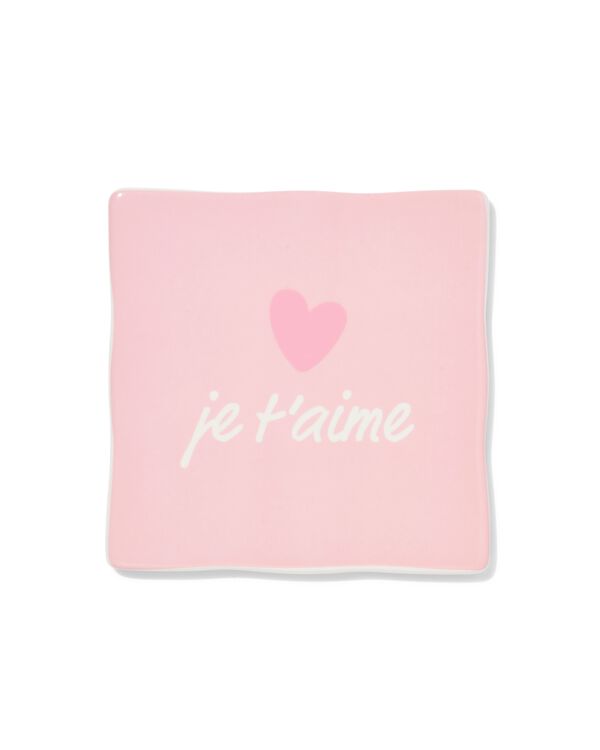 tegel 10x10cm keramiek hartje 'je t'aime' roze - 61100285 - HEMA