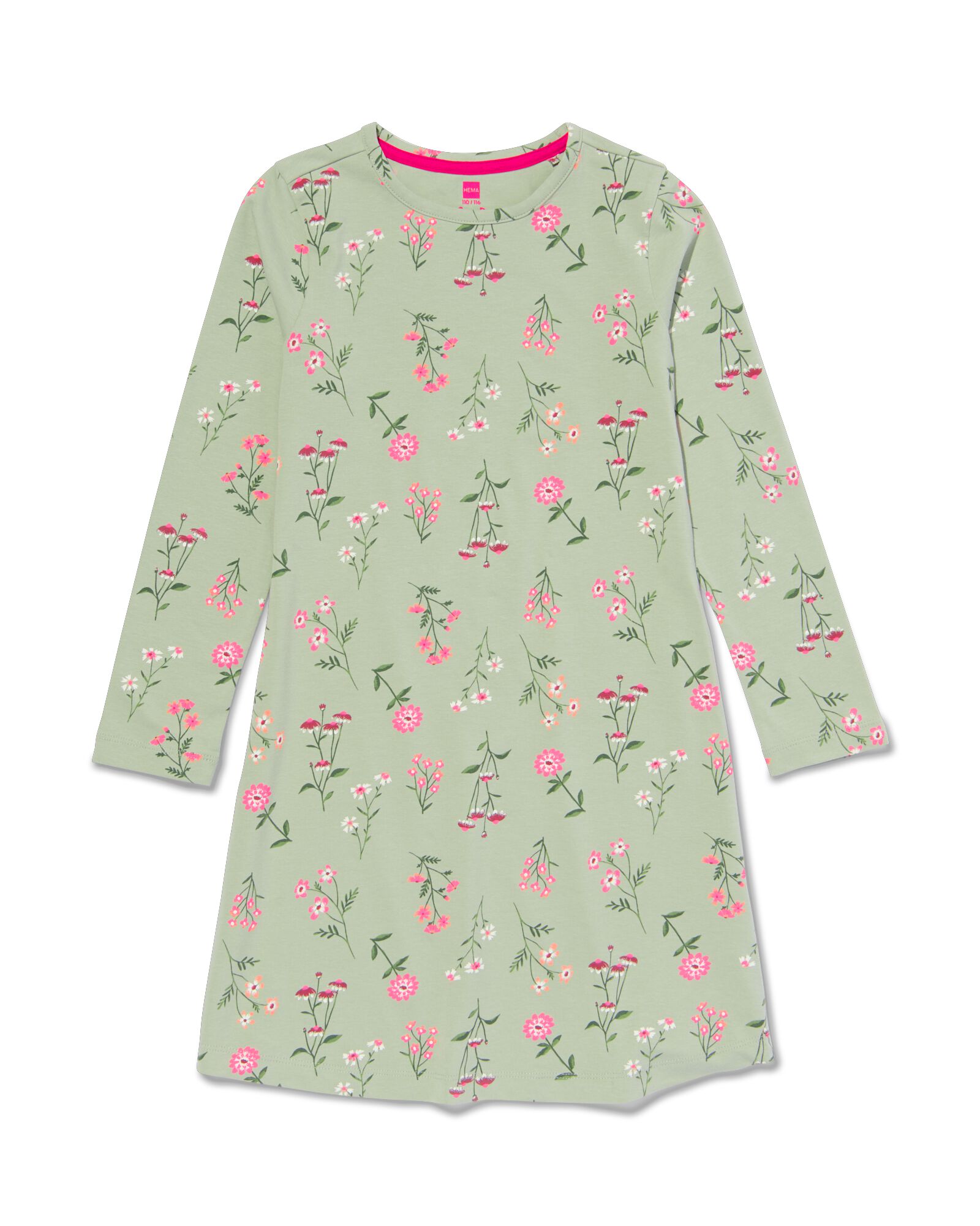 Kinder-Nachthemd mit Blumen hellgrün 110/116 - 23030783 - HEMA
