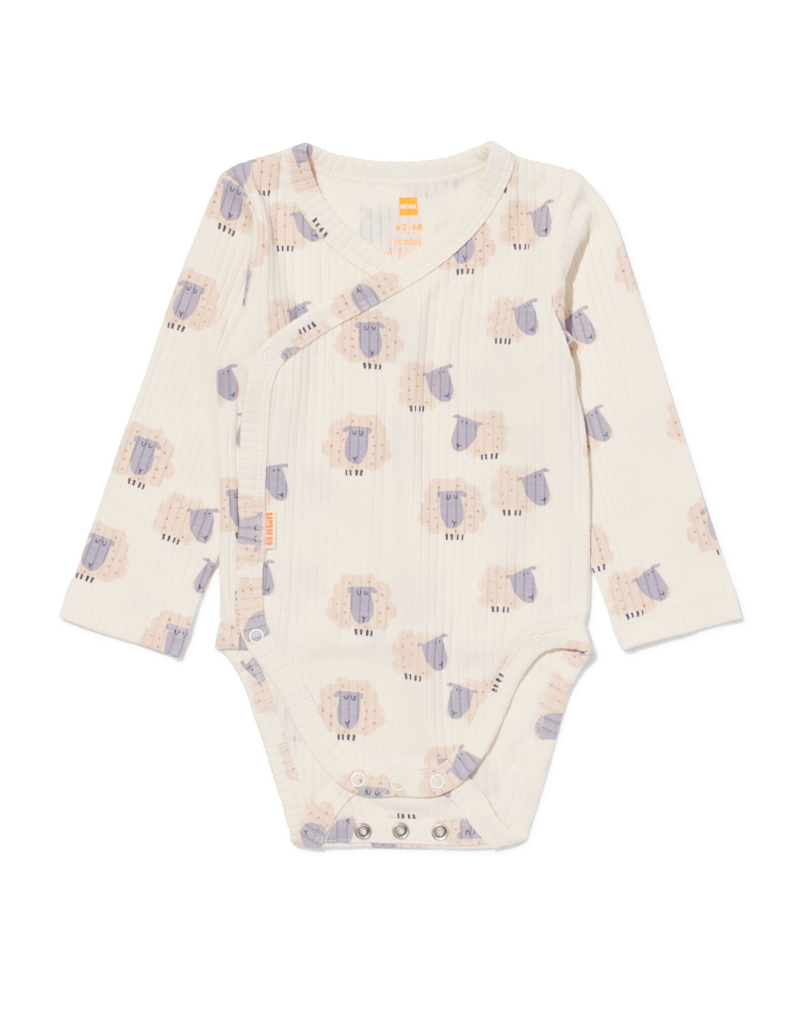 body &eacute;volutif pour nouveau-n&eacute; en bambou c&ocirc;tel&eacute; mouton blanc cass&eacute; - 33413820OFFWHITE - HEMA