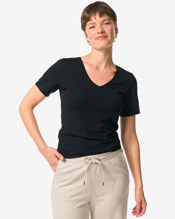 dames T-shirt perfect comfort katoen zwart zwart - 19611654BLACK - HEMA
