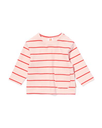 t-shirt bébé nouveau-né côtelé rayures rose pâle 74 - 33496215 - HEMA