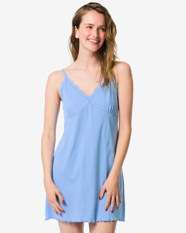 damesnachthemd rib kant blauw blauw - 23401465BLUE - HEMA
