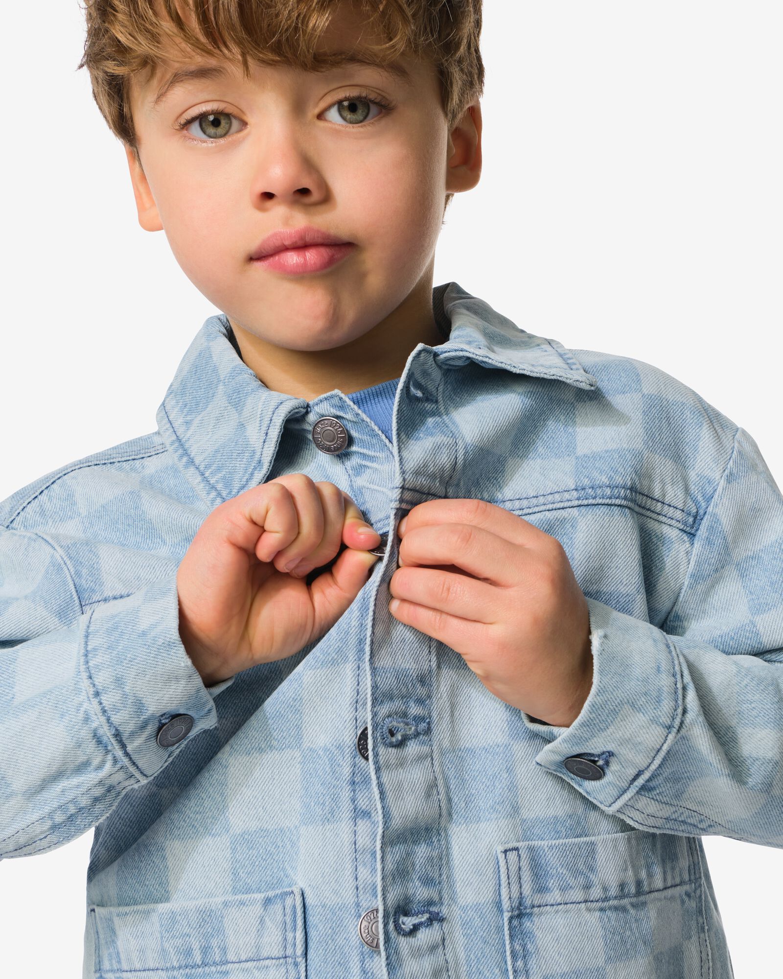 kinderspijkerjas blokken blauw - 30718001BLUE - HEMA