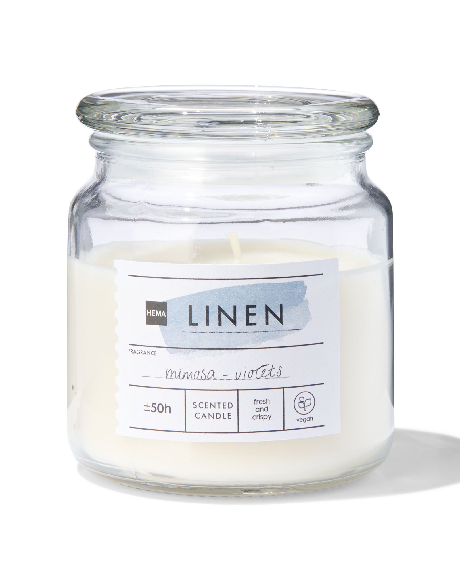 bougie parfum&eacute;e dans un pot en verre &Oslash;10x11 lin - 13502519 - HEMA