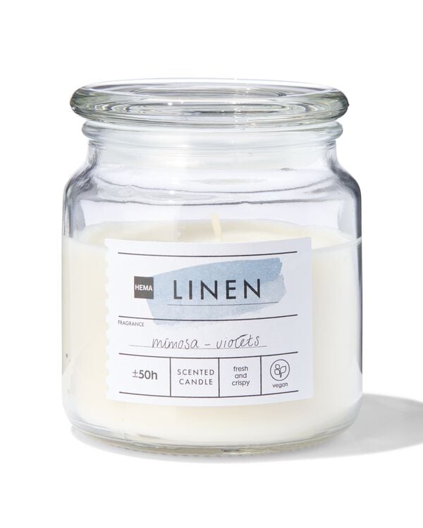 bougie parfum&eacute;e dans un pot en verre &Oslash;10x11 lin - 13502519 - HEMA