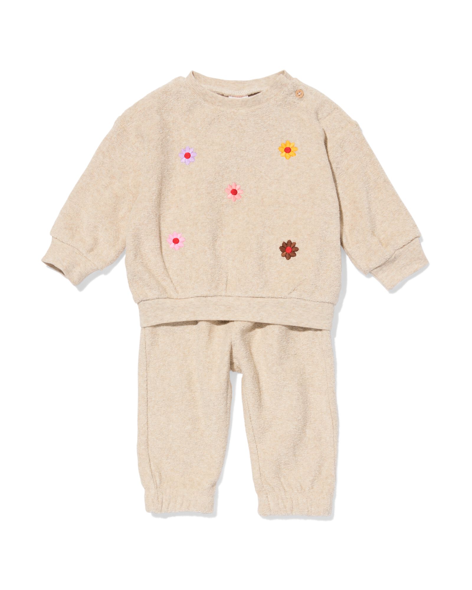 baby kleding sweatset bloemen zand - 33048270SAND - HEMA