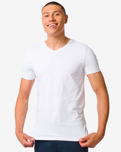 Herren-T-Shirt, Slim Fit, V-Ausschnitt weiß XL - 34276826 - HEMA