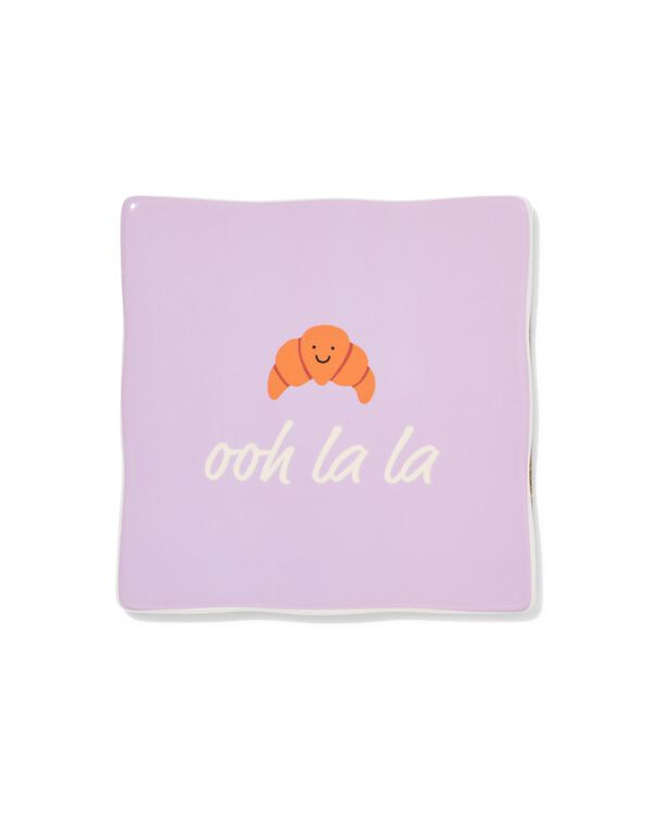 Fliese, 10 &times; 10 cm, Keramik, Croissant, &bdquo;Ooh la la&ldquo;, lila - 61100286 - HEMA