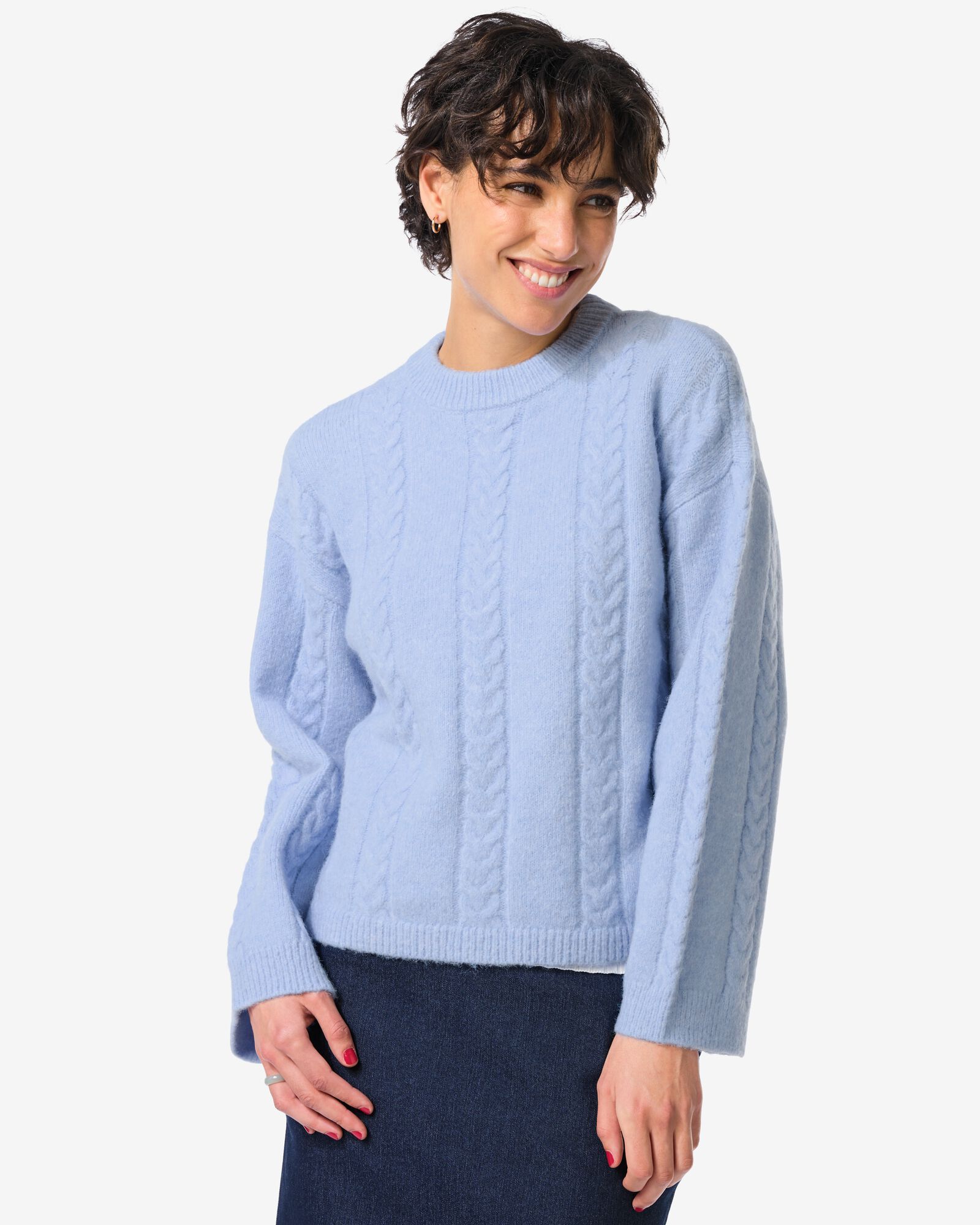 Damen-Pullover Hajar, Zopfmuster hellblau hellblau - 36205040LIGHTBLUE - HEMA