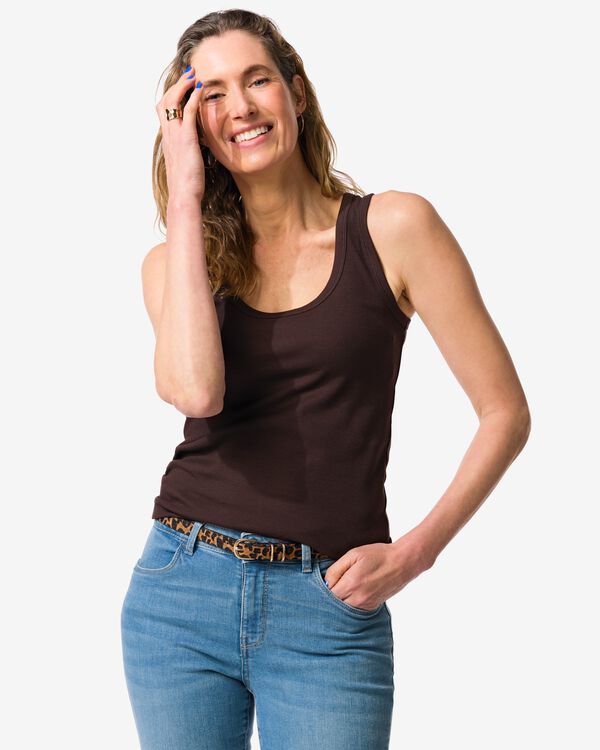 Damentop Anouk gerippt dunkelbraun dunkelbraun - 36303370DARKBROWN - HEMA