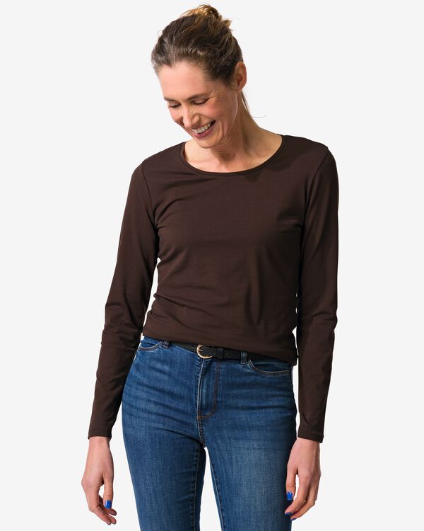 t-shirt femme slim fit col en o marron marron - 36310370BROWN - HEMA