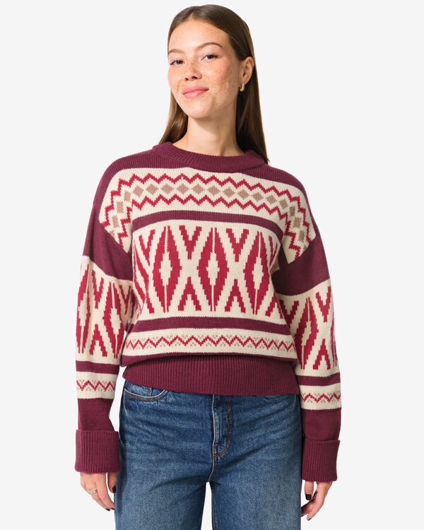 damestrui Oona grafisch bordeauxrood - 36205870BURGUNDYRED - HEMA