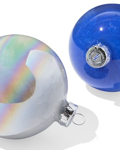 lot de boules de Noël de 8,5 cm brillantes argentées-bleues - 4 pièces - 25101280 - HEMA