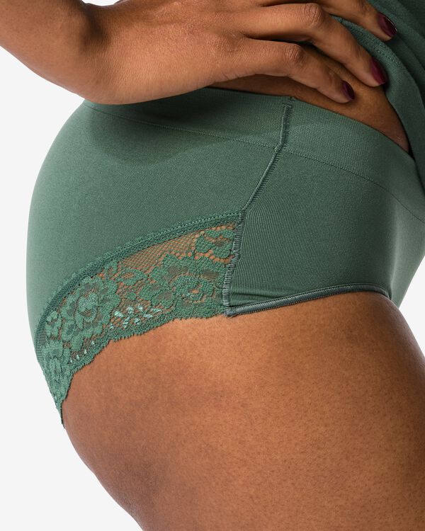 culotte hipster femme sans coutures microfibre avec dentelle vert fonc&eacute; vert fonc&eacute; - 19641544DARKGREEN - HEMA