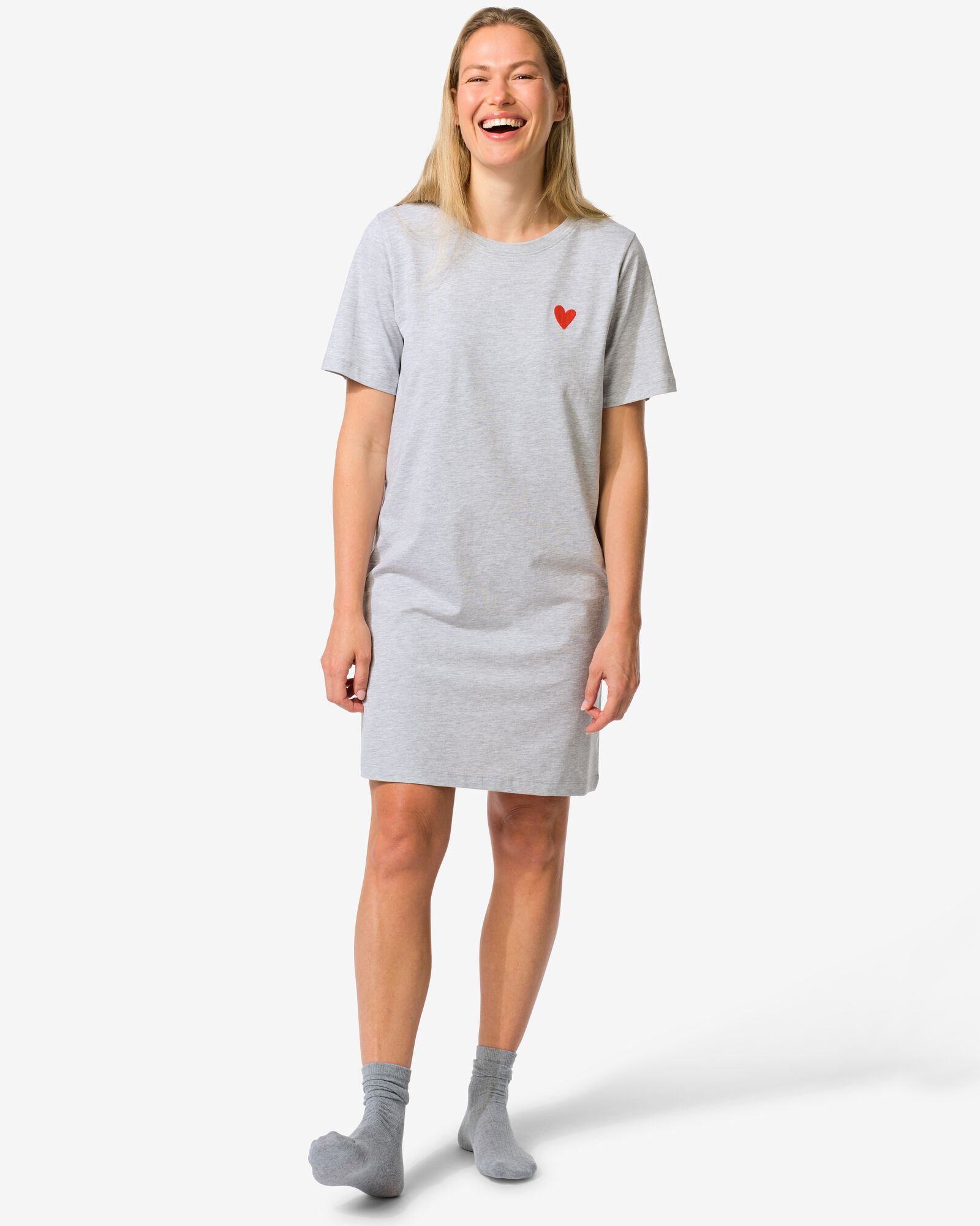 chemise de nuit femme coton Fiona gris chin&eacute; - 23400224GREYMELANGE - HEMA