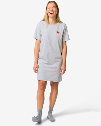 chemise de nuit femme coton Fiona gris chin&eacute; - 23400224GREYMELANGE - HEMA