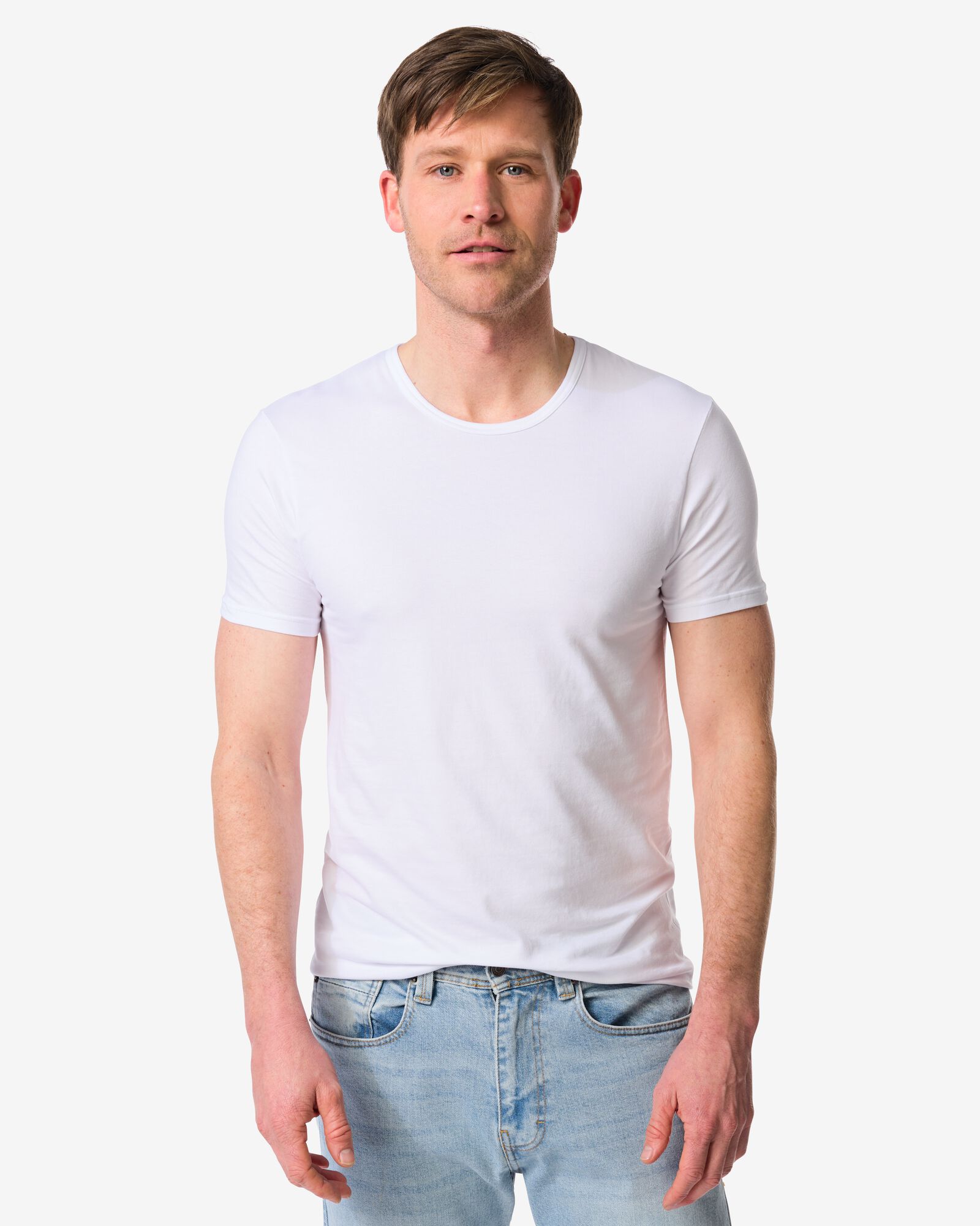2er-Pack Herren-T-Shirts, Slim Fit, Rundhalsausschnitt, nahtlos wei&szlig; wei&szlig; - 1000009848 - HEMA