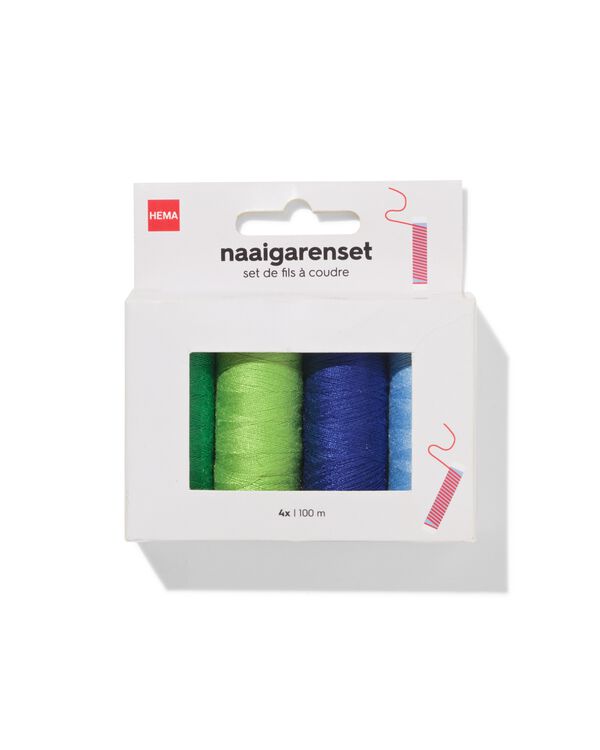 fil &agrave; coudre 100m bleu fonc&eacute; bleu clair vert fonc&eacute; vert clair. - 4 pi&egrave;ces - 1400280 - HEMA