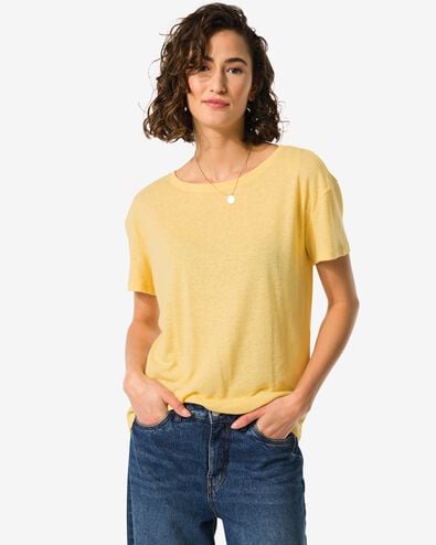 t-shirt femme Evie avec lin jaune M - 36258052 - HEMA