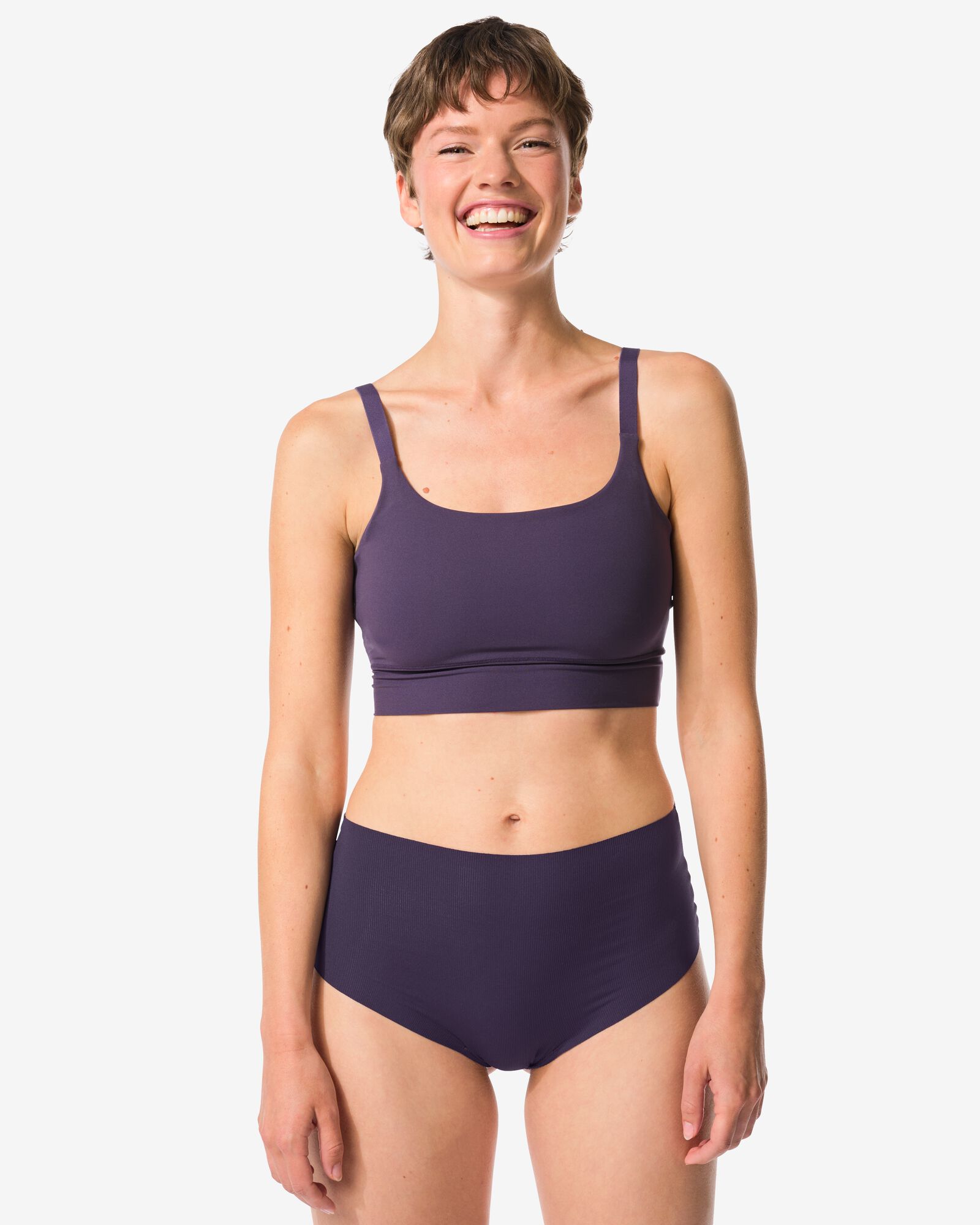 Damenstring mit hoher Taille, Mikro, gerippt, Ultimate Comfort dunkellila dunkellila - 19631424DARKPURPLE - HEMA