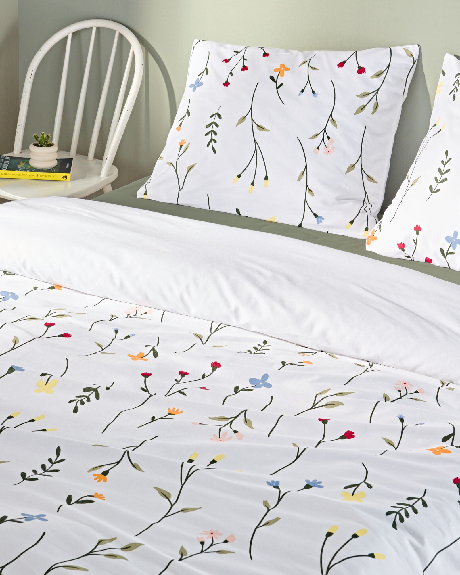 housse de couette 240x200/220cm coton doux motif fleurs sauvages blanc - 5790205 - HEMA
