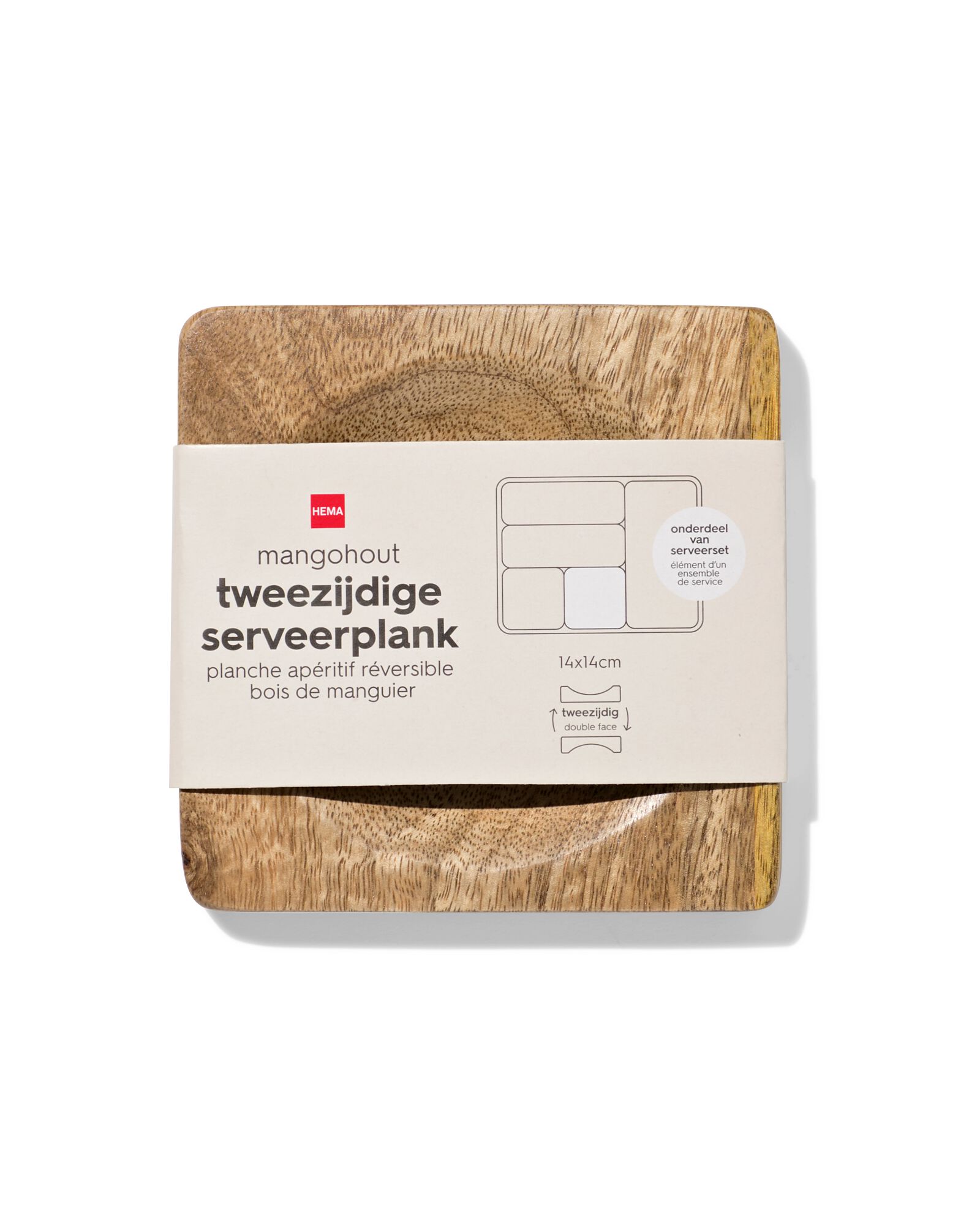 tweezijdige serveerplank 14x14cm mangohout - 9650398 - HEMA