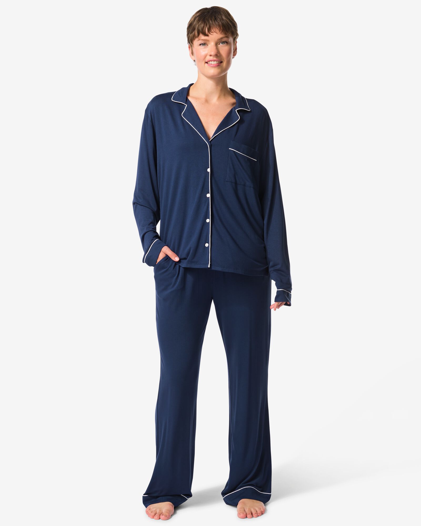 Damenpyjama dunkelblau - 23418250DARKBLUE - HEMA