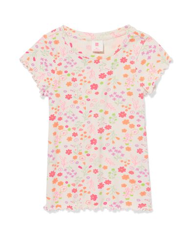 Kinder-T-Shirt gerippt mit Blumen ecru - 30857143ECRU - HEMA