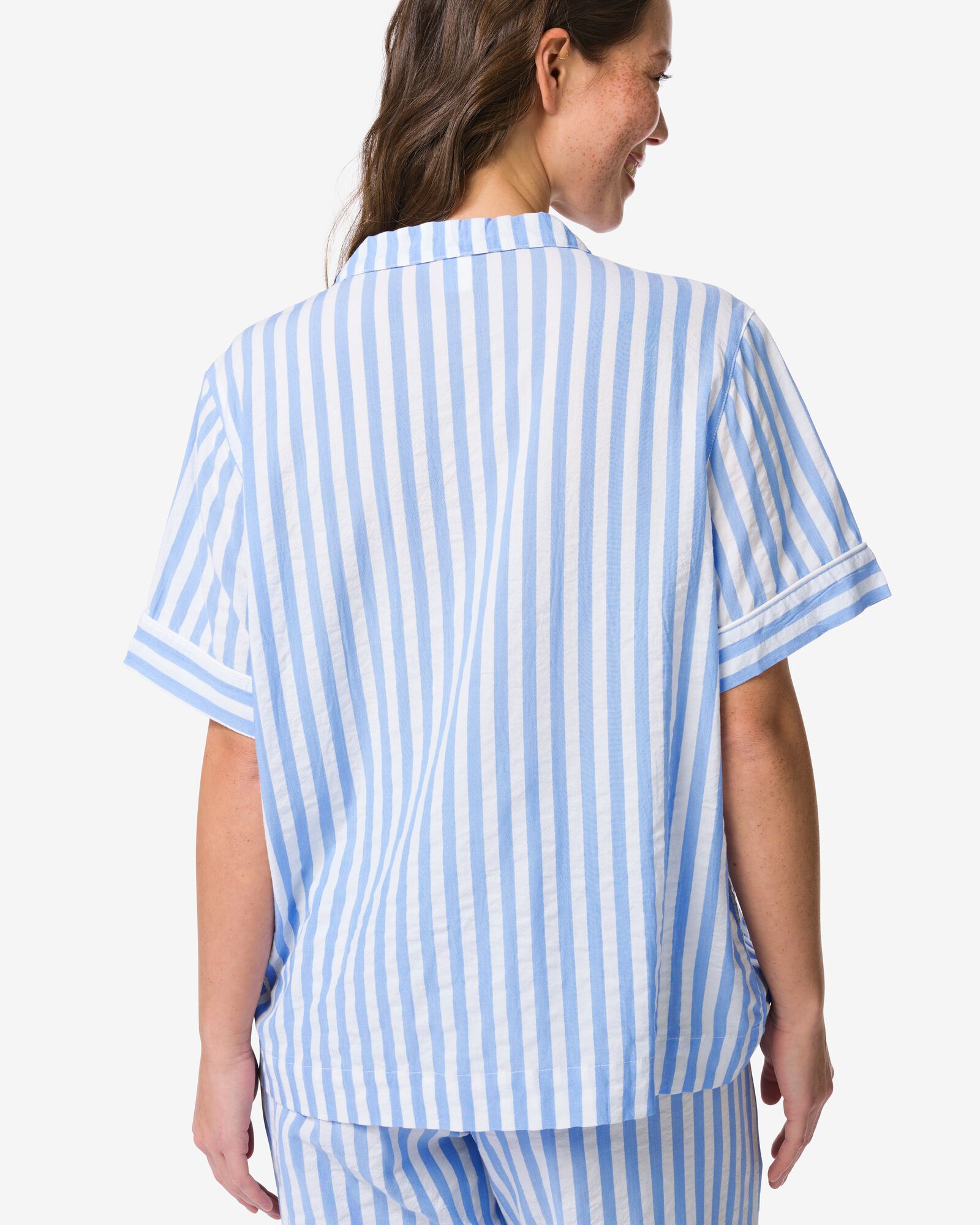 damespyjamatop seersucker strepen blauw blauw - 23401730BLUE - HEMA