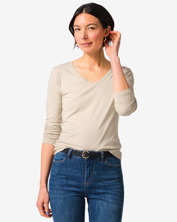 t-shirt femme slim fit col en v sable sable - 36310980SAND - HEMA