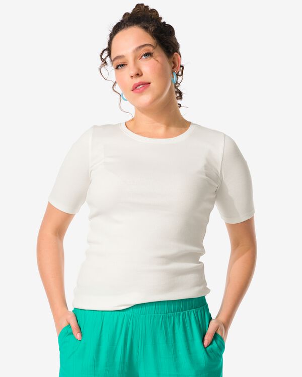 Damen-Shirt Clara, Feinripp weiß weiß - 36259250WHITE - HEMA