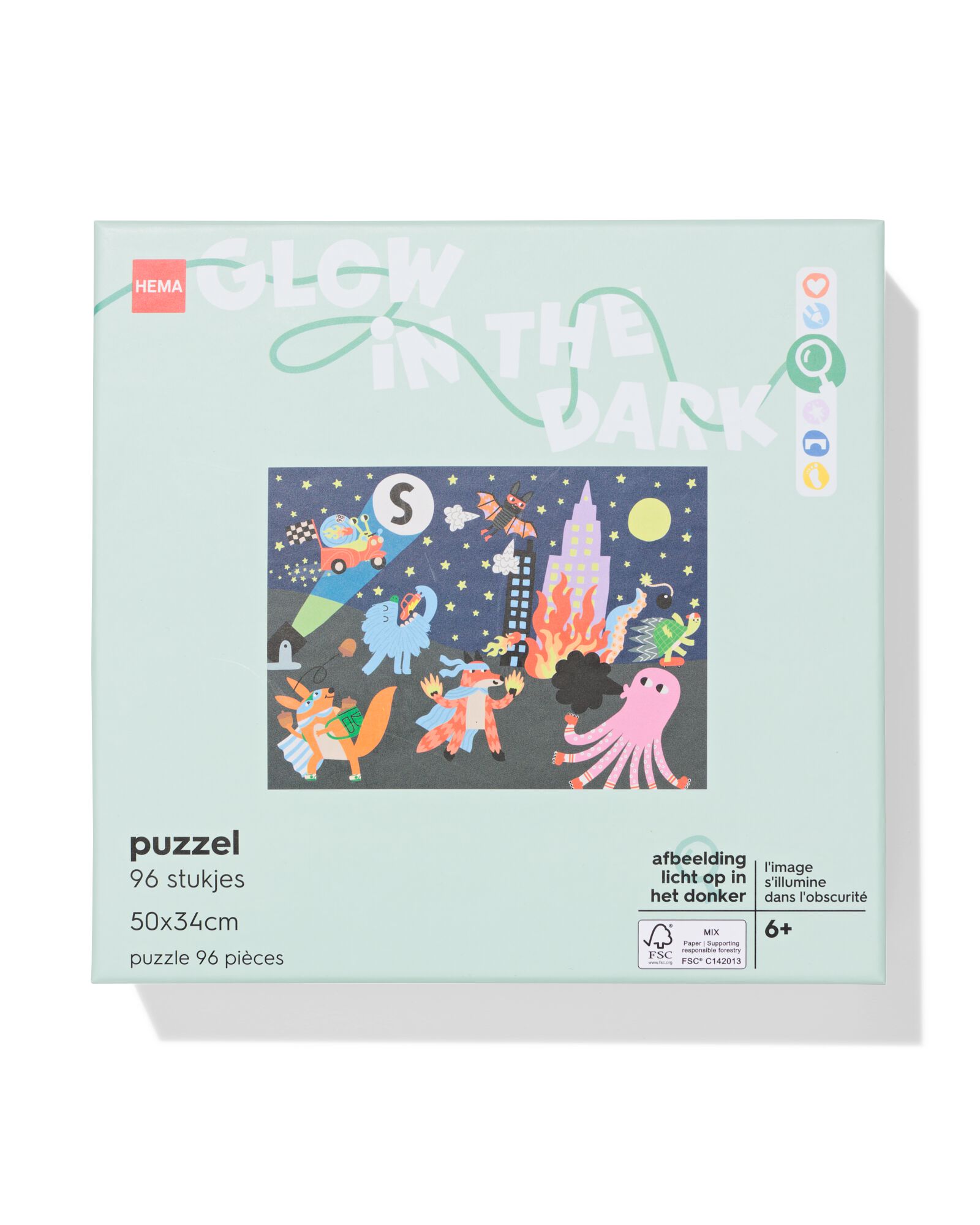 Puzzle 50 &times; 34 cm, leuchtet im Dunkeln, 96 Teile - 15100494 - HEMA
